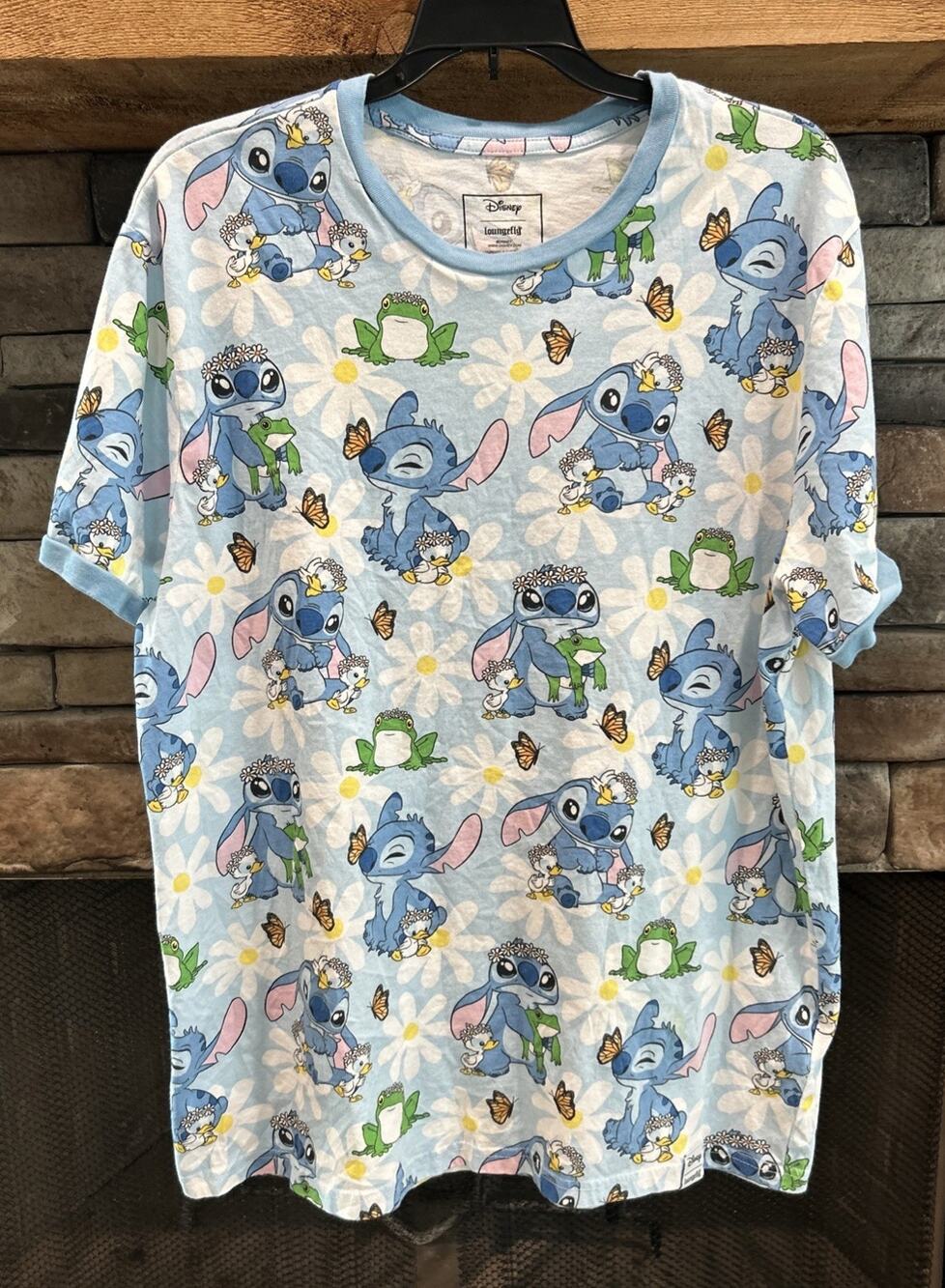 Men’s Disney x Loungfly Blue AOP Stitch Short Sleeve T Shirt Size XL *B6